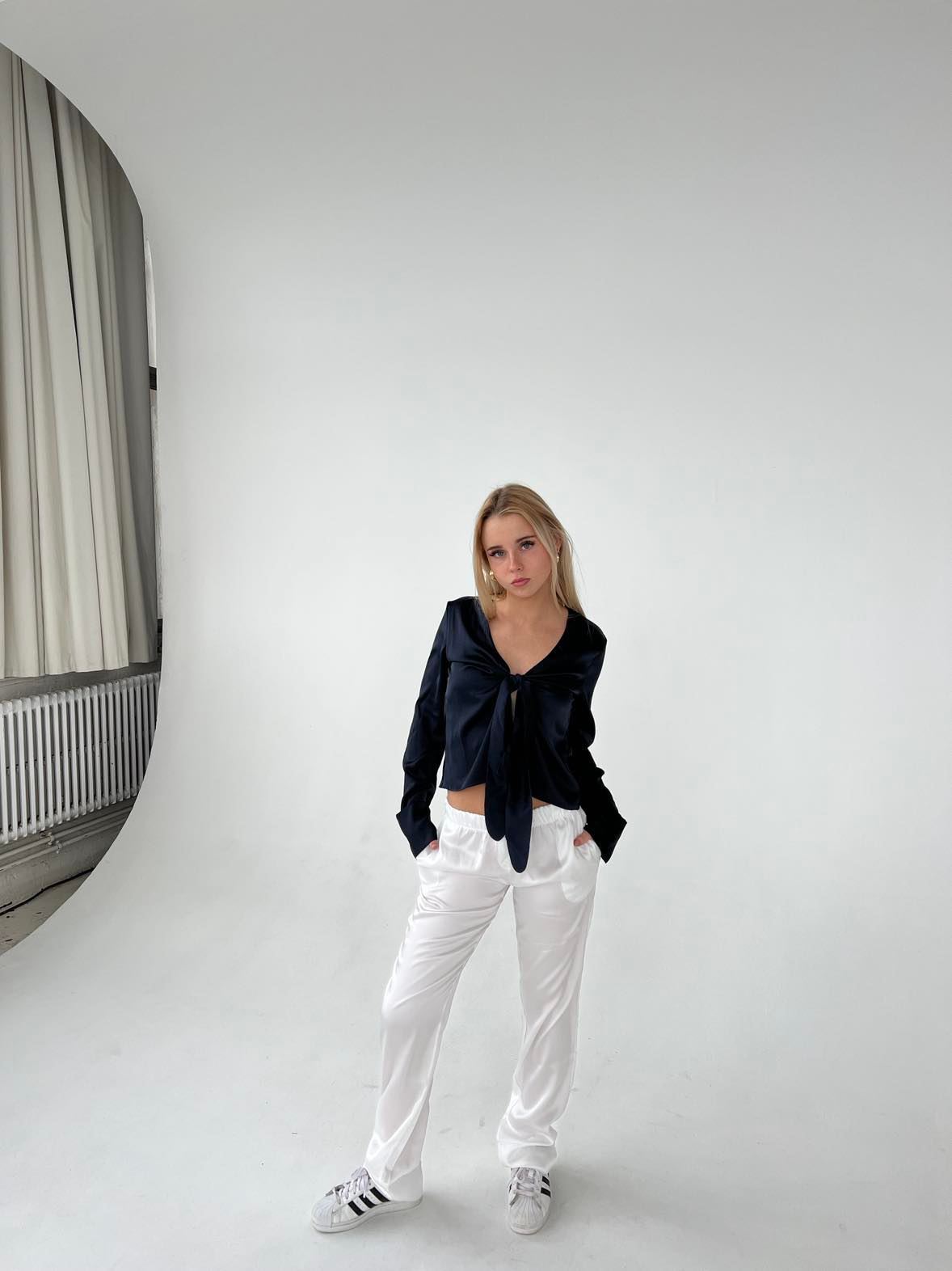 Lona low waist satin pants - White