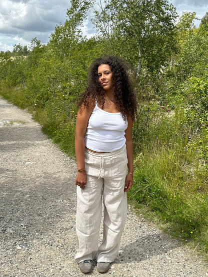 Milana linen pants - beige/white stripes