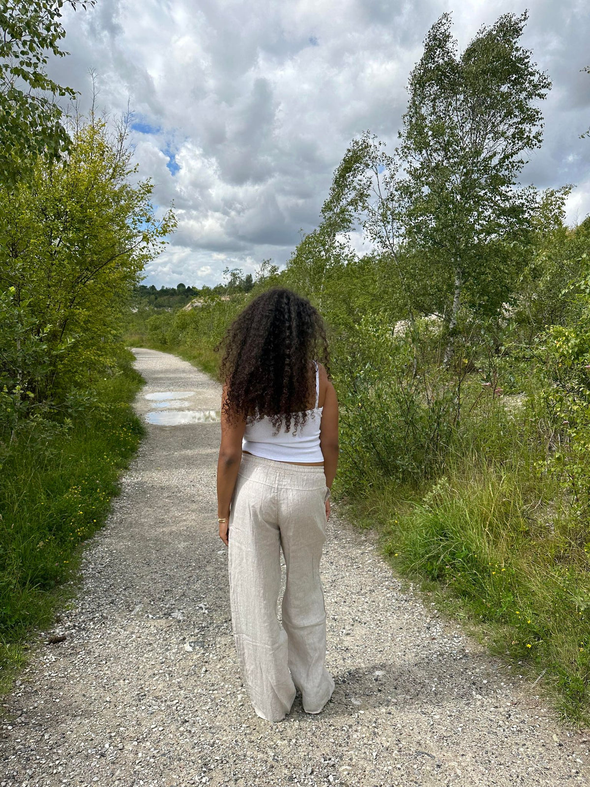 Milana linen pants - beige/white stripes