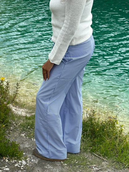 Adina low waisted pants with stripes - Blue