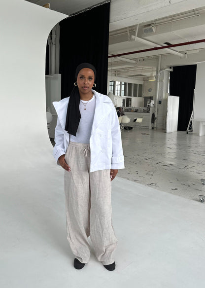 Milana linen pants - beige/white stripes