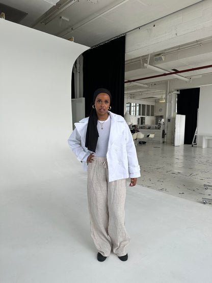 Milana linen pants - beige/white stripes