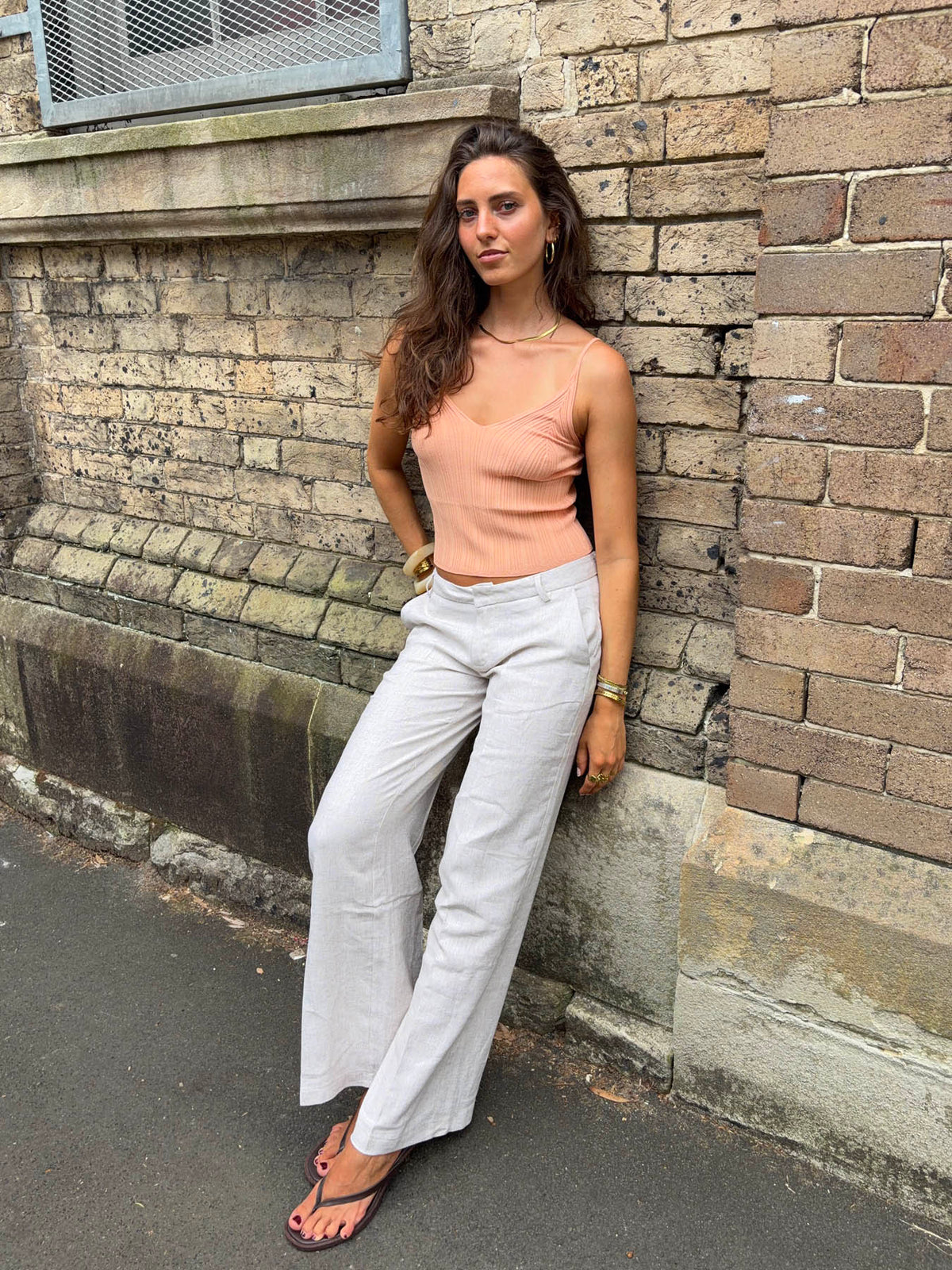Herringbone pants - Beige/white