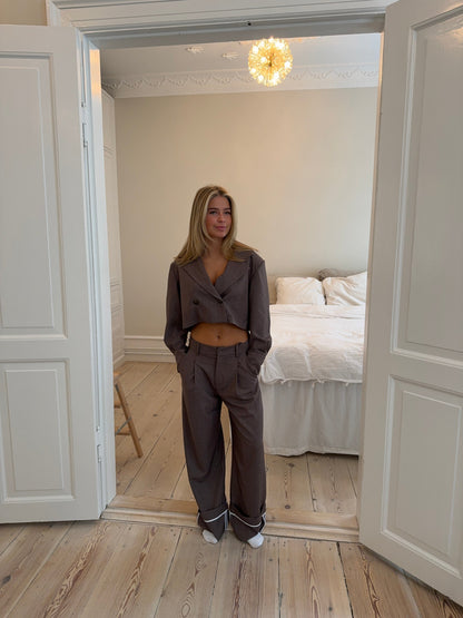 Katrine suit pants with details - Brown melange