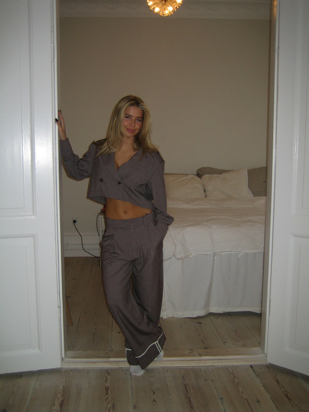 Katrine suit pants with details - Brown melange