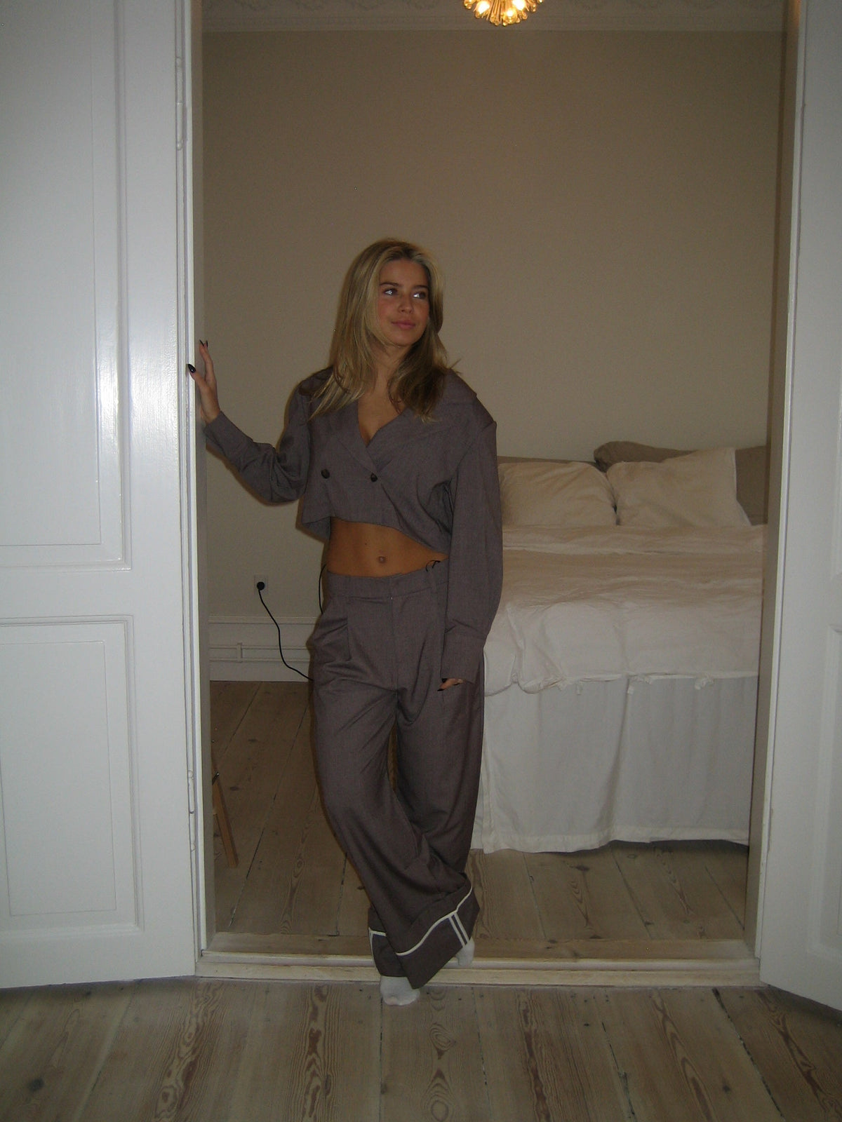 Katrine suit pants with details - Brown melange