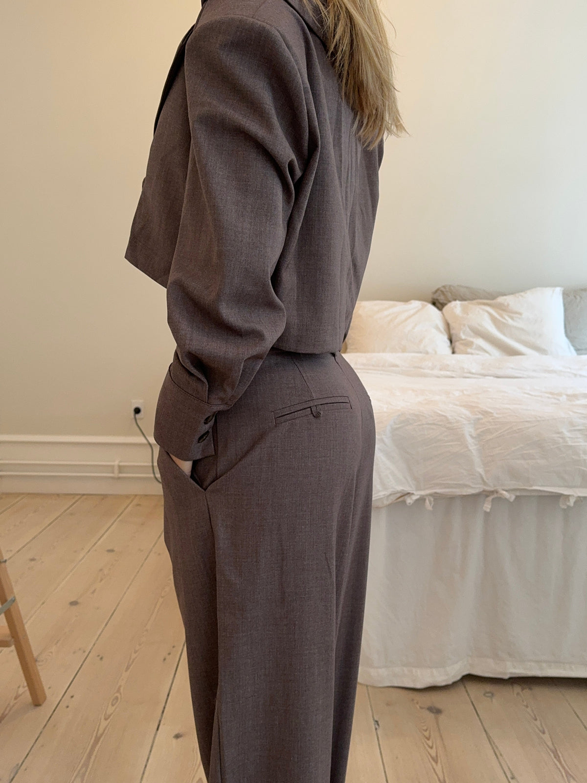Katrine suit pants with details - Brown melange