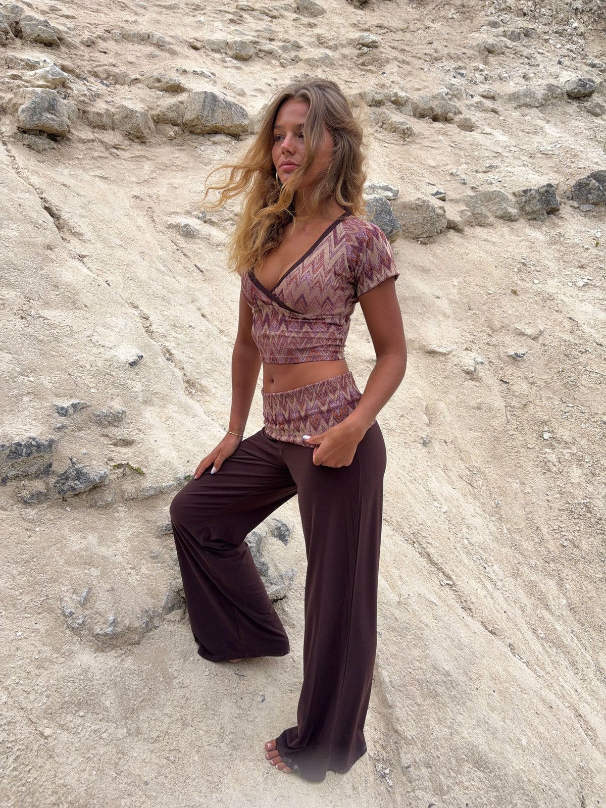 Cosimana pants with glitter waistband – Brown