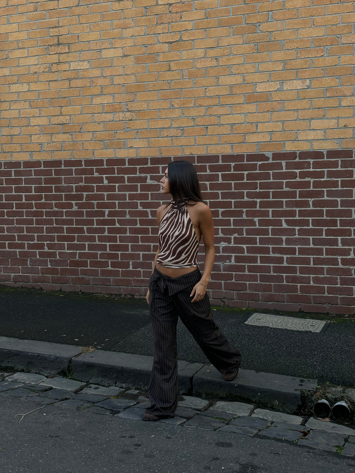 Avelina pants with tie belt - Brown