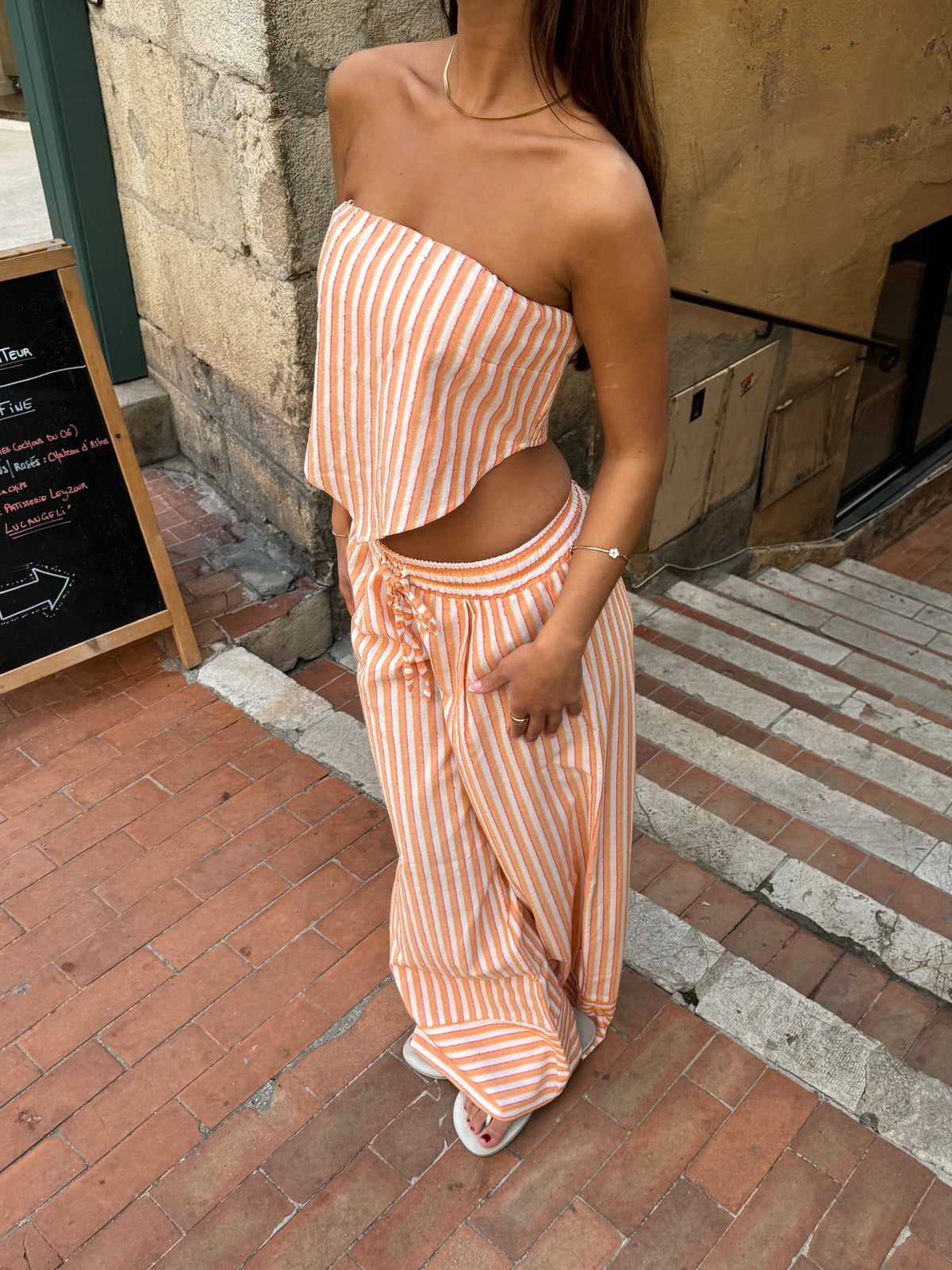 Aura striped trousers - Orange/white