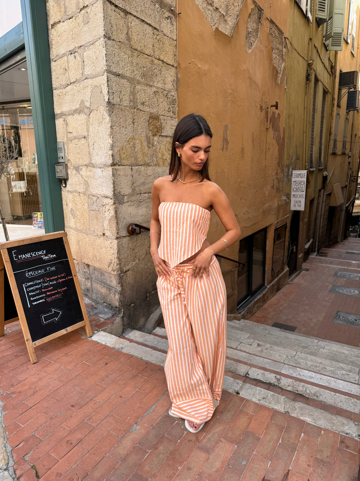 Aura striped trousers - Orange/white