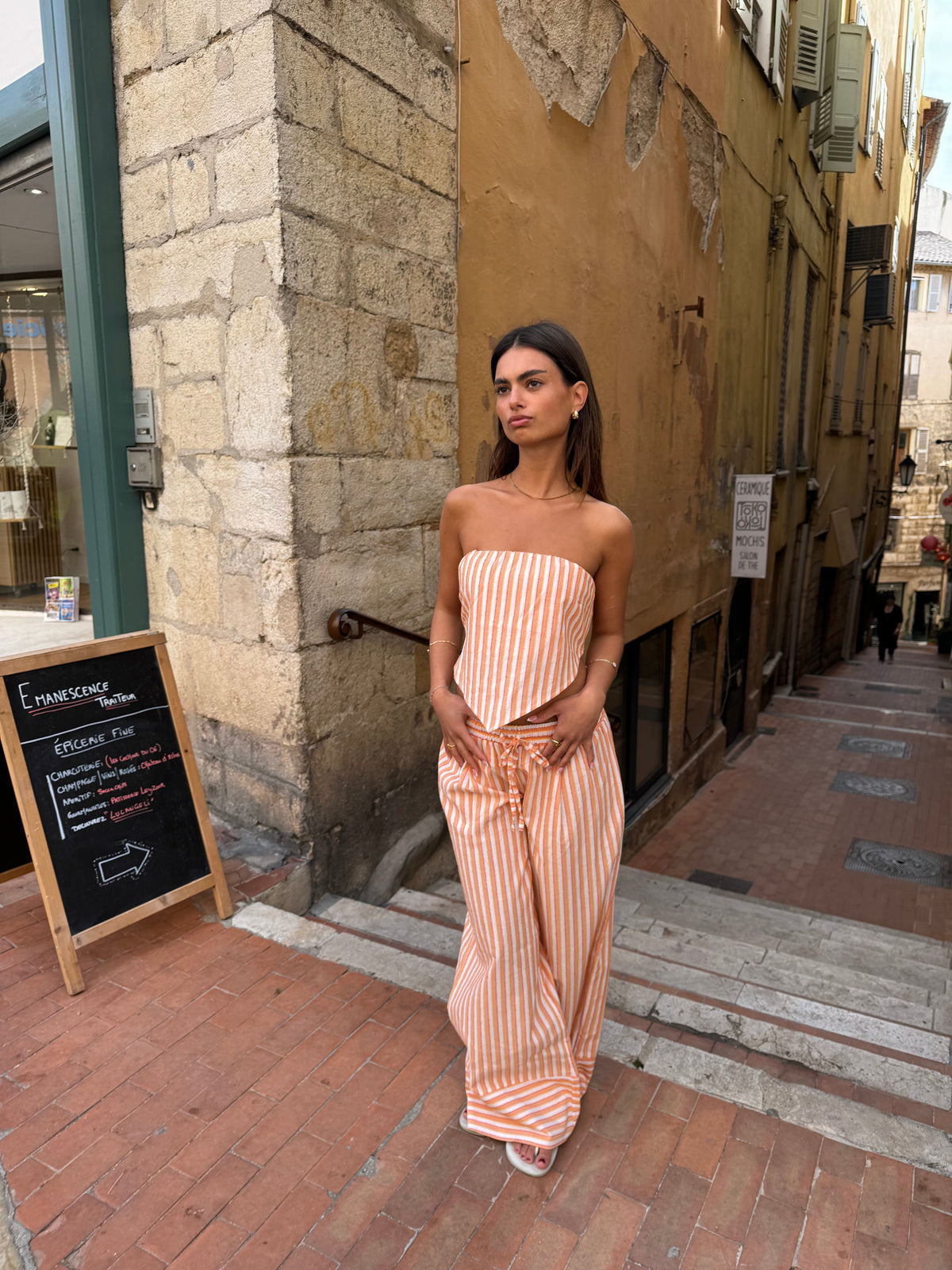 Aura striped trousers - Orange/white