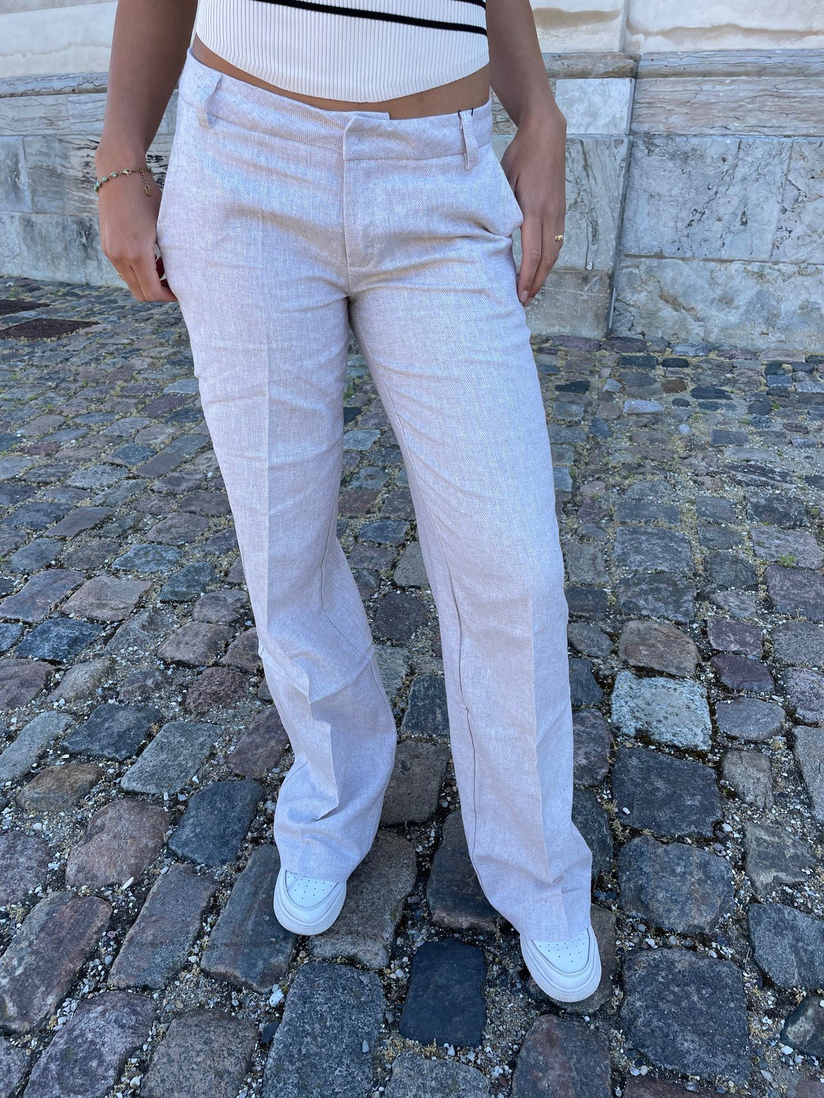 Herringbone pants - Beige/white