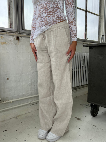 Milana linen pants - beige/white stripes