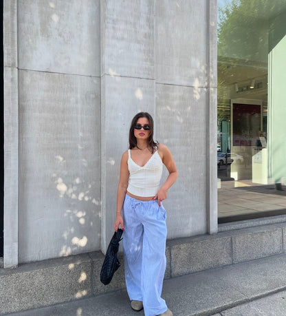 Adina low waisted pants with stripes - Blue