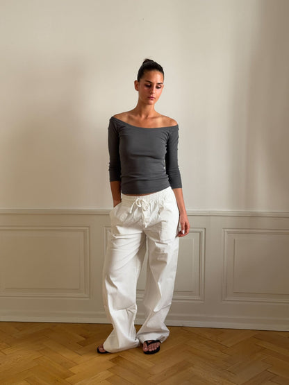 Lucille Pants with drawstring closure - White