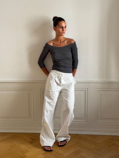 Lucille Pants with drawstring closure - White