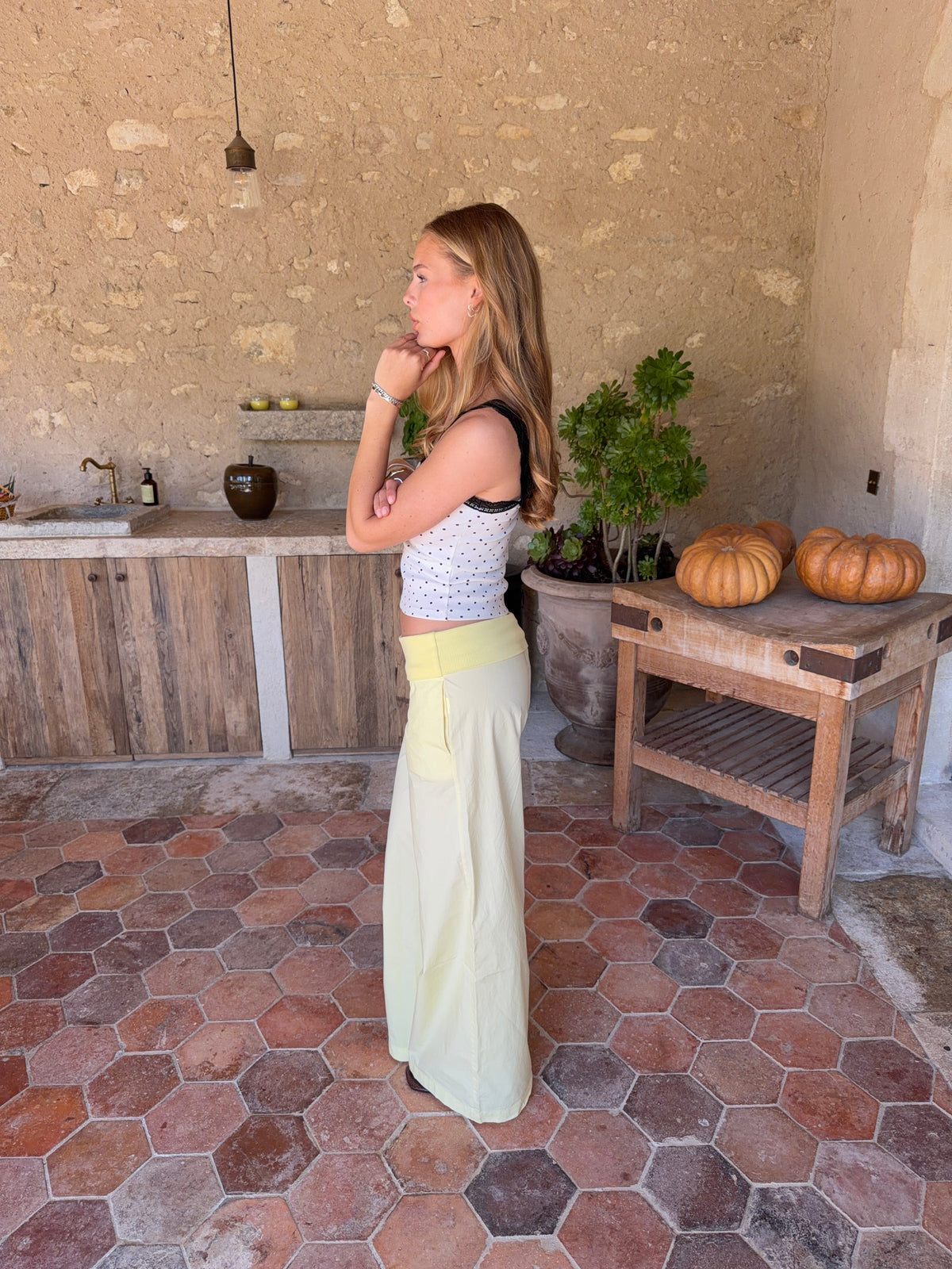 Suza pants with ribbed waist - Yellow