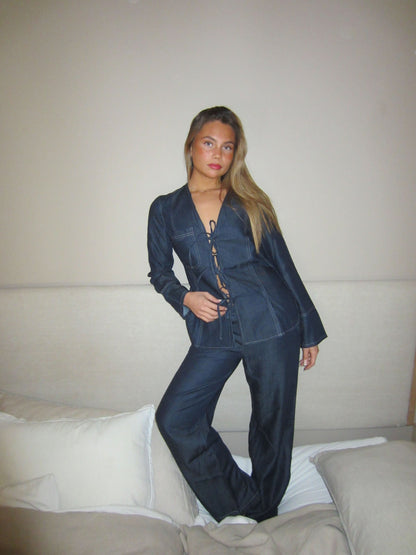 Freddy pants with tie detail - Dark blue