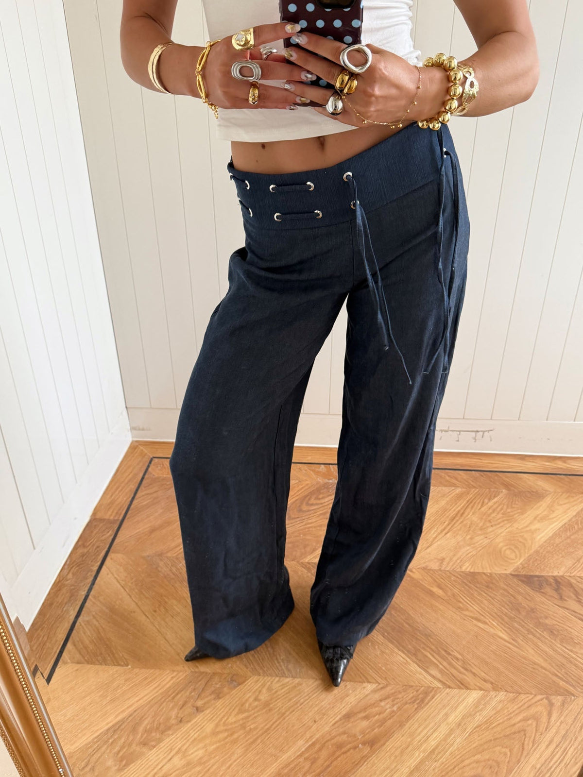 Scandivv trousers with drawstring – Navy