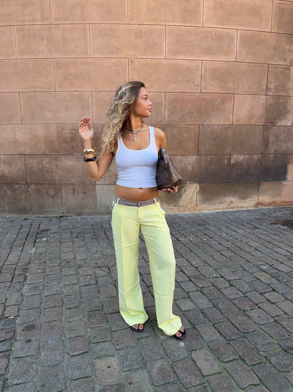 Amina pants with details – Yellow/Brown