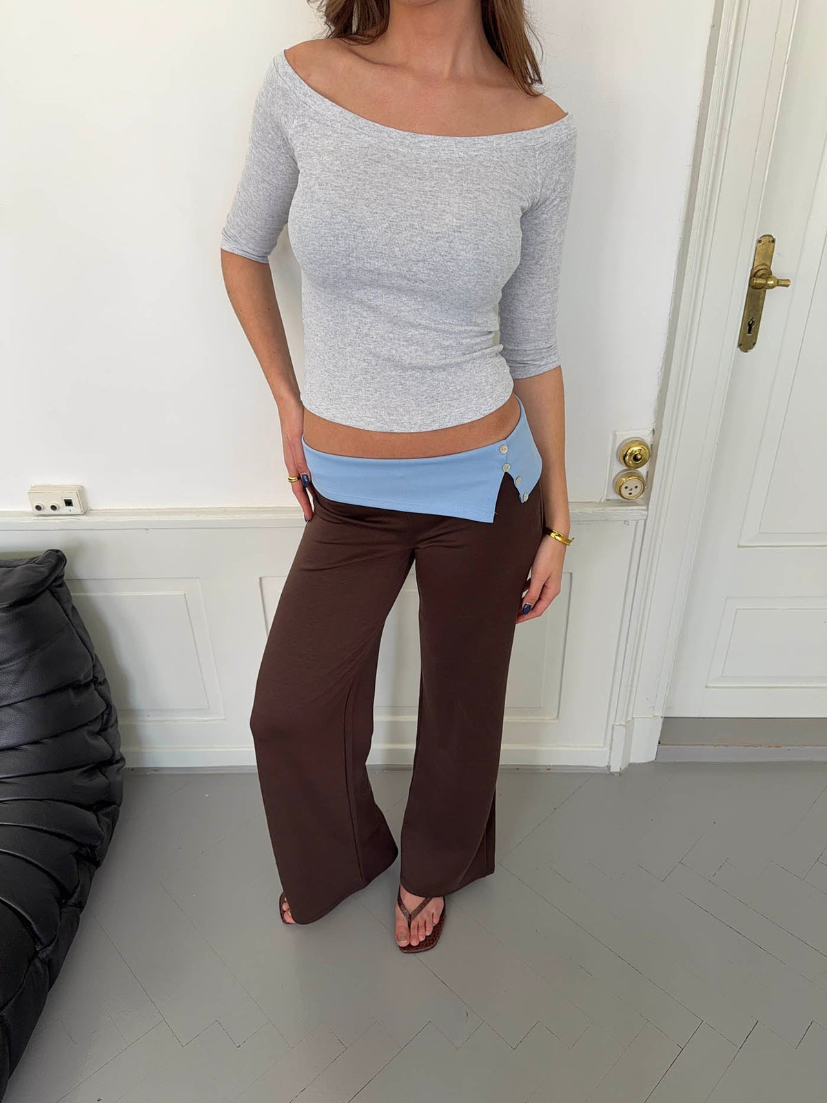 Paia pants with fold - Brown/light blue