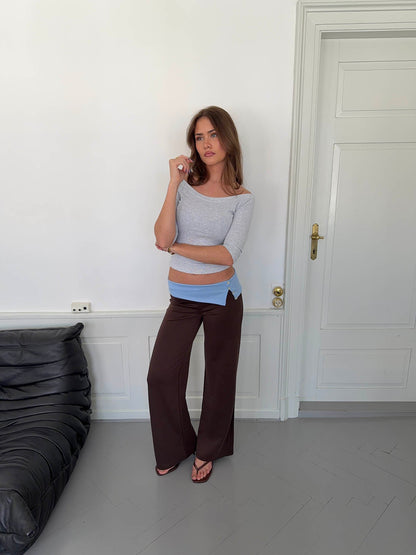 Paia pants with fold - Brown/light blue