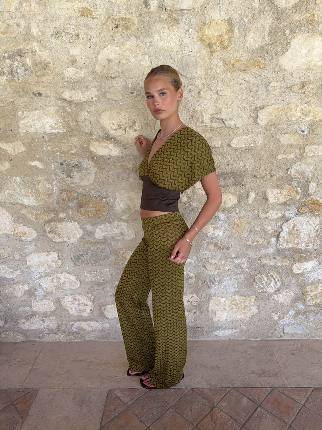 Viga pants with pattern - Khaki/green