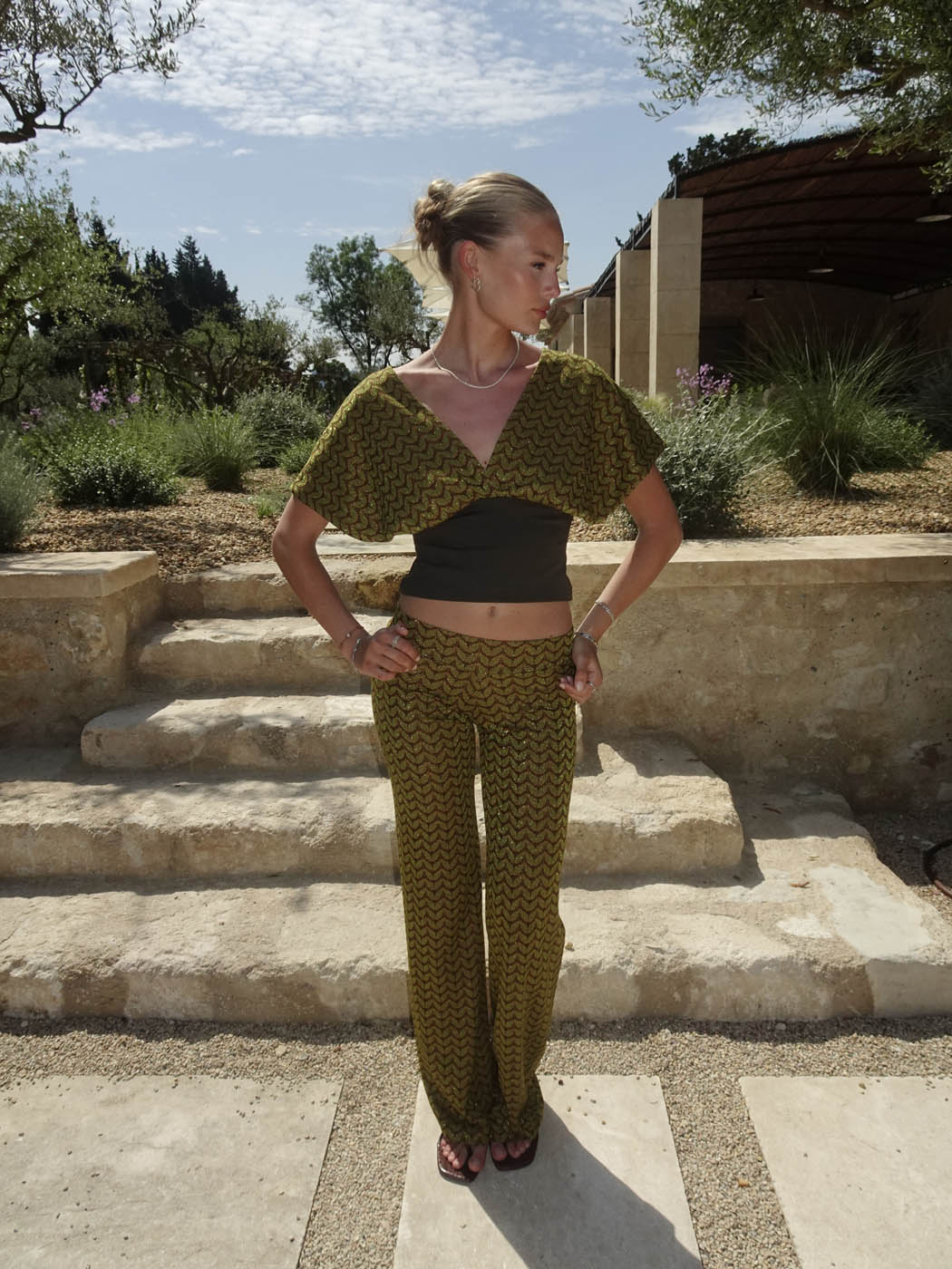 Viga pants with pattern - Khaki/green