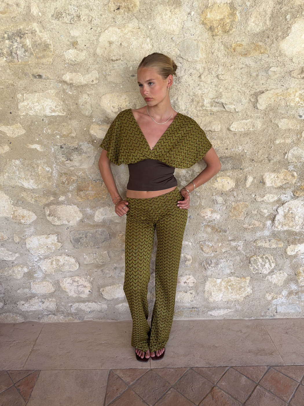 Viga pants with pattern - Khaki/green
