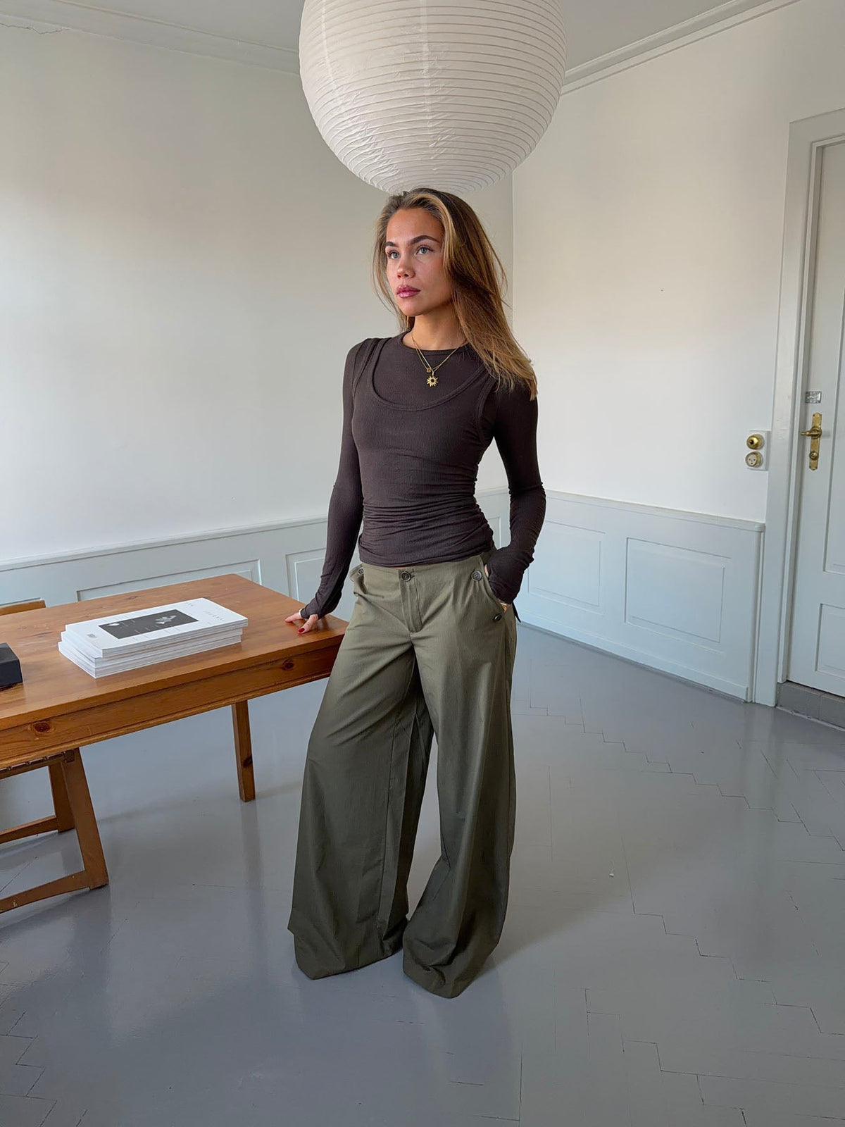 Maluna pants with stripes - Khaki