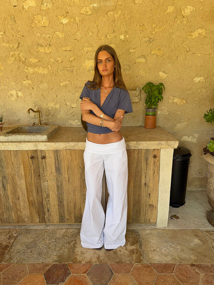 Suza pants with ribbed waist - White