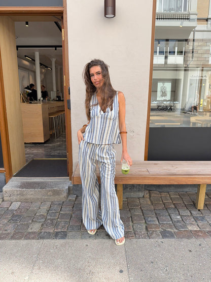 Kristiana trousers with stripes – Blue/beige