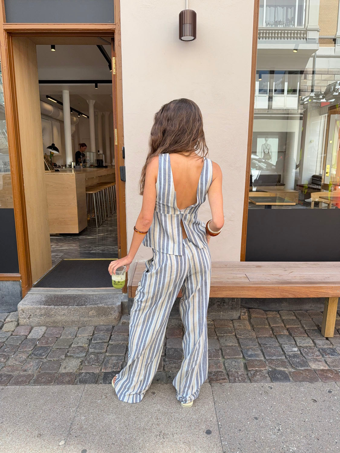 Kristiana trousers with stripes – Blue/beige