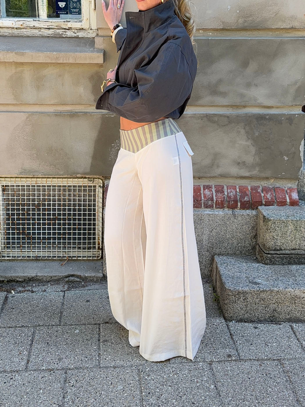 Polly pants with stripes - White/green