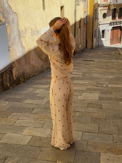 Mireille trousers with sun pattern – Beige/red