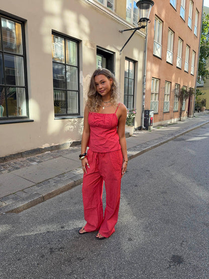 Yara pants with checkers - Red