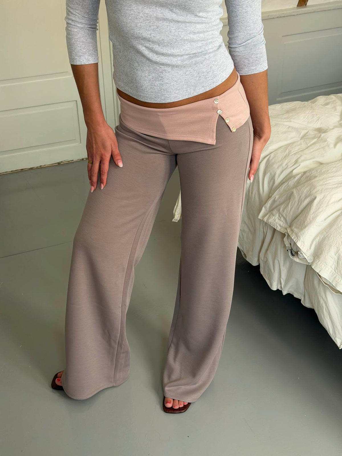 Paia pants with fold - Grey/light pink