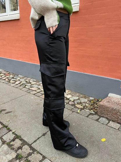 Fauna satin cargo pants - Black