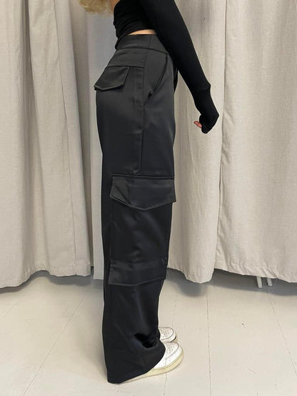 Fauna satin cargo pants - Black
