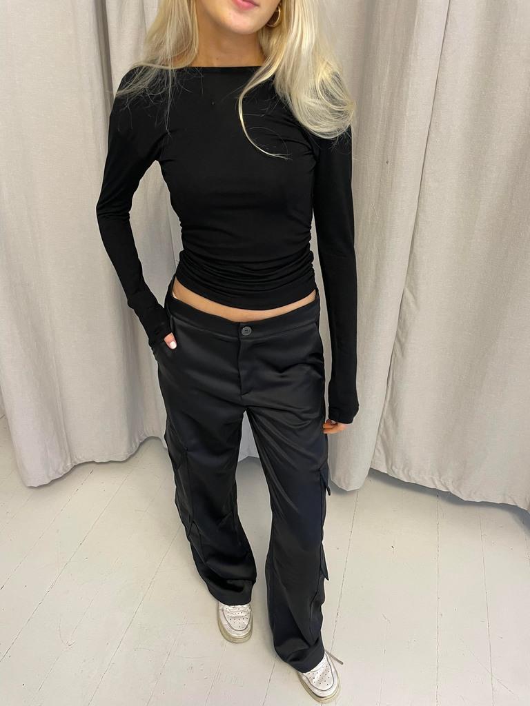 Fauna satin cargo pants - Black