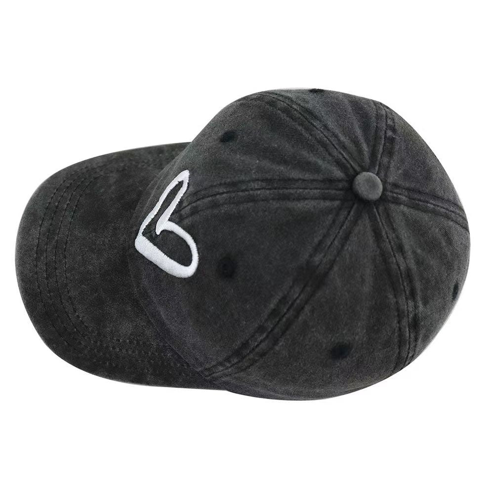 Vintage Washed Gray Baseball Cap, White Heart Outline Embroidered Unisex Adjustable Soft Dad Hat, Casual Outdoor Sun Hat for Women Men