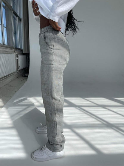 Hilja stribed linen pants - Khaki
