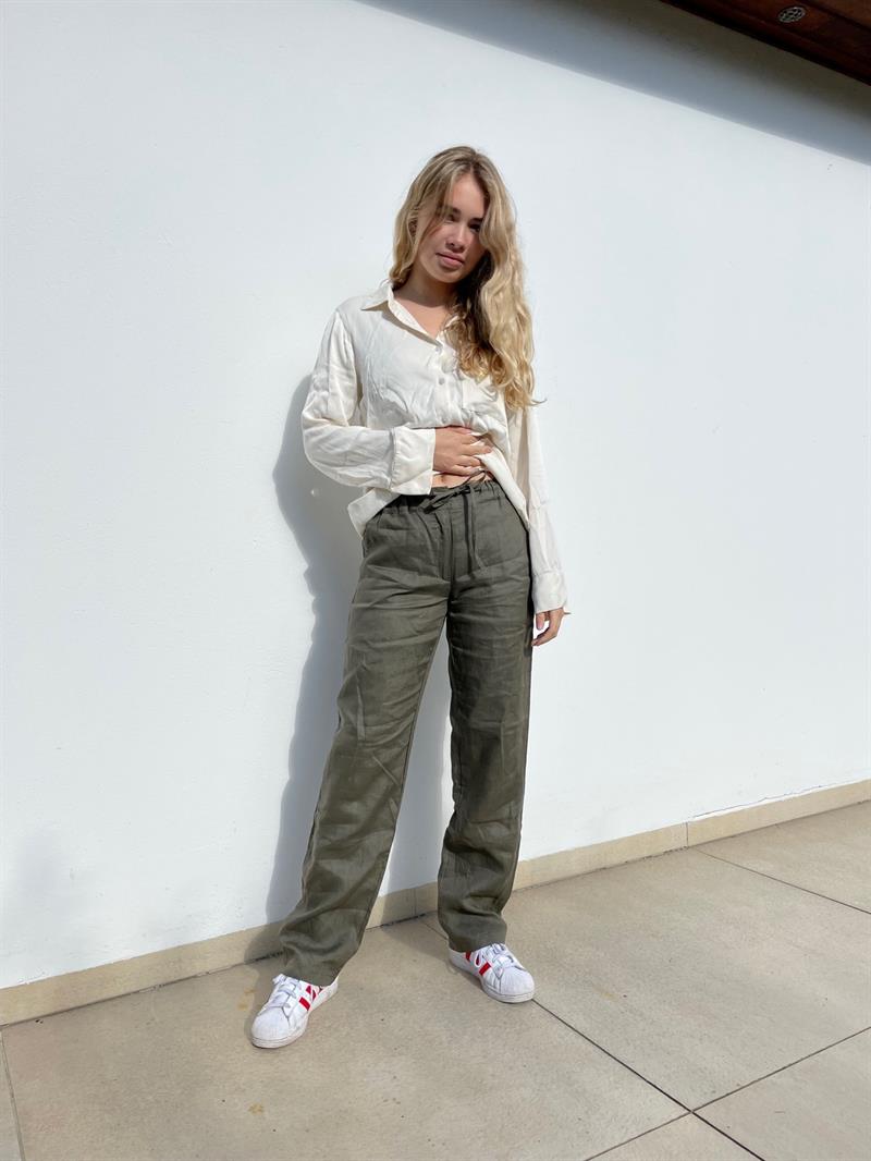 Rebecca linen pants - olive green