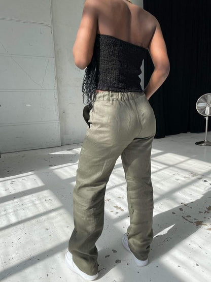 Rebecca linen pants - olive green