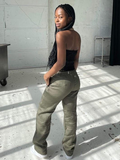 Rebecca linen pants - olive green
