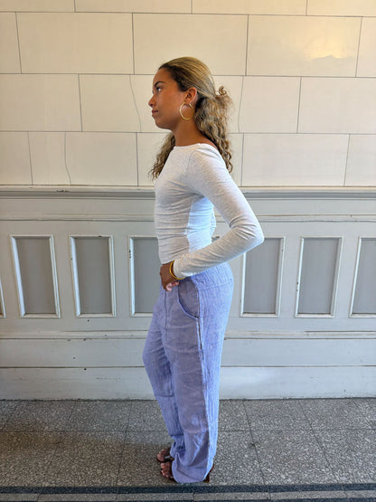 Hilja stribed linen pants - blue