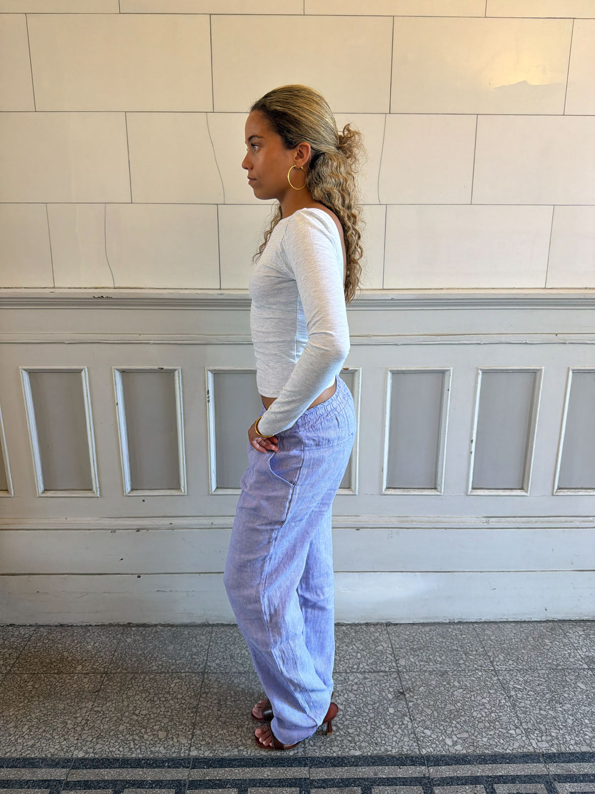 Hilja stribed linen pants - blue