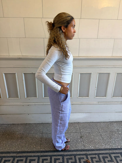 Hilja stribed linen pants - blue