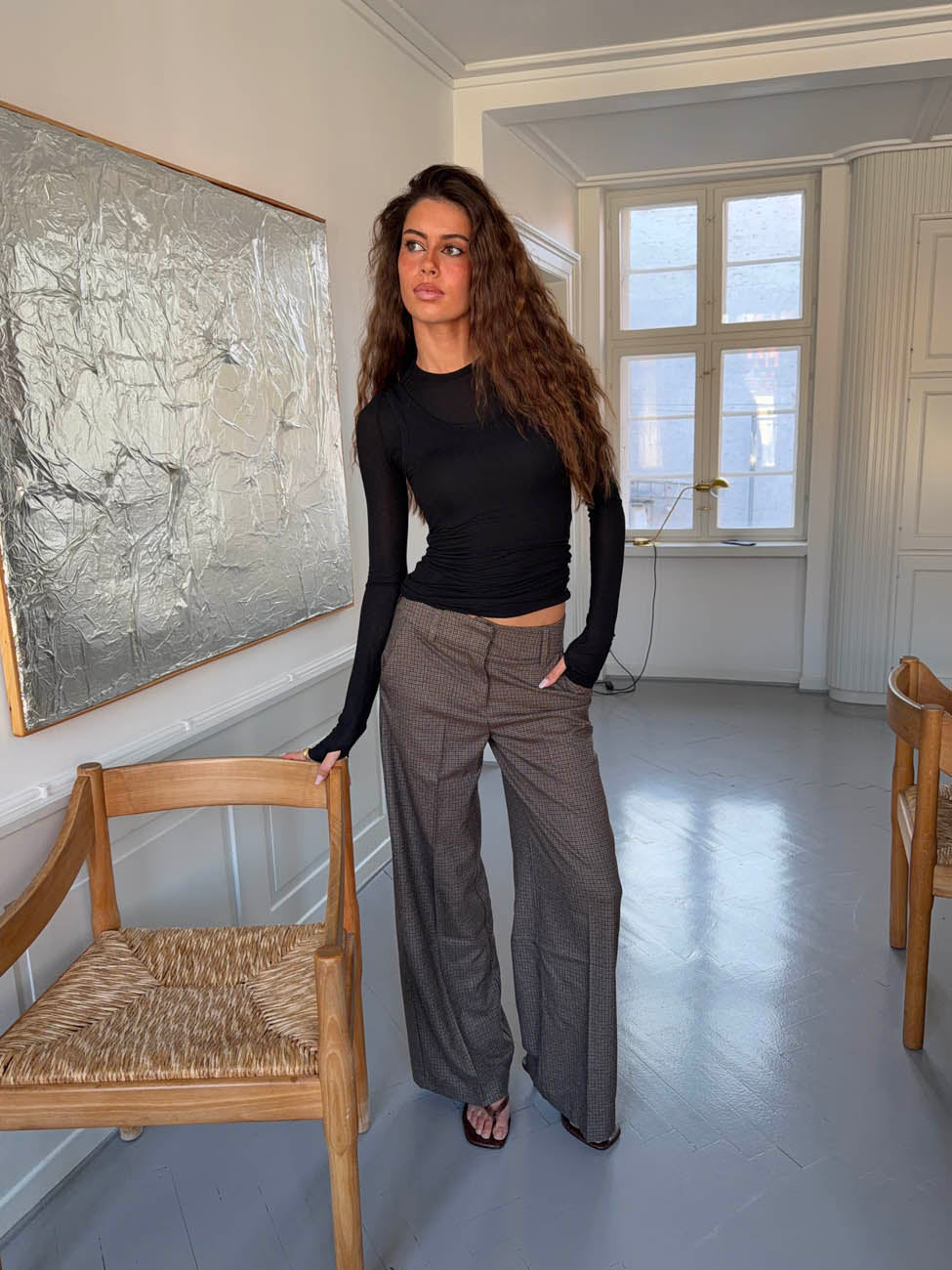 Tulle suit pants with checkers - Brown/black
